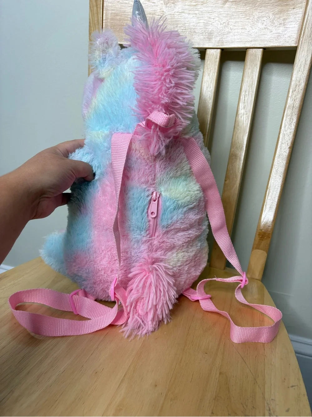 Plush Rainbow Unicorn Kids Backpack - Pastel Pink Blue Yellow